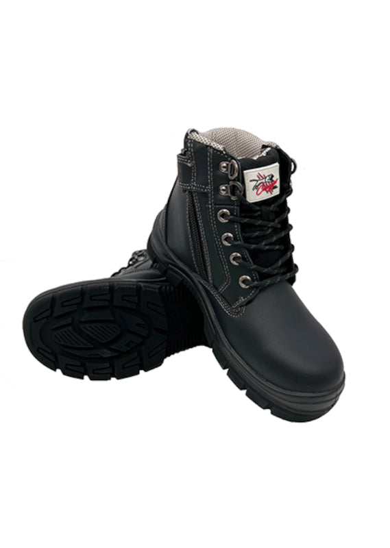 Cougar Footwear Wang Non Safety, Lace Up Boot with Zip - Black