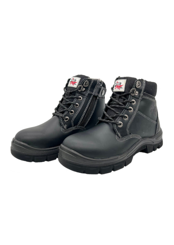 Cougar Footwear Wang Non Safety, Lace Up Boot with Zip - Black