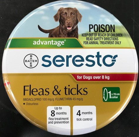 Seresto Collar Fleas & Ticks For Dogs Over 8kg.