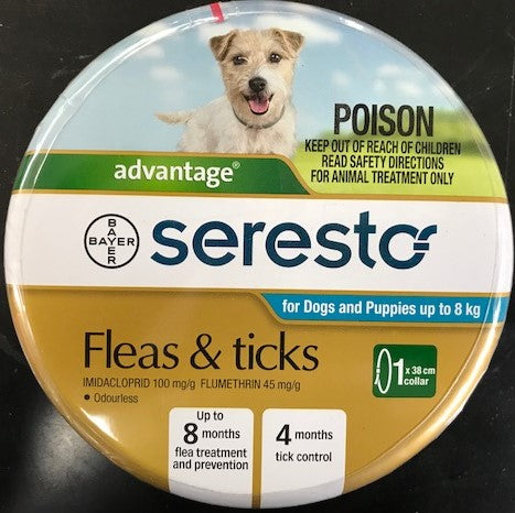 Seresto Collar Fleas & Ticks For Dogs & Puppies Up To 8kg.