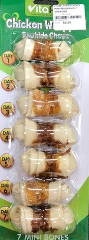 Vitapet Chewz Chicken Wrapped Rawhide 7 Mini Bones.