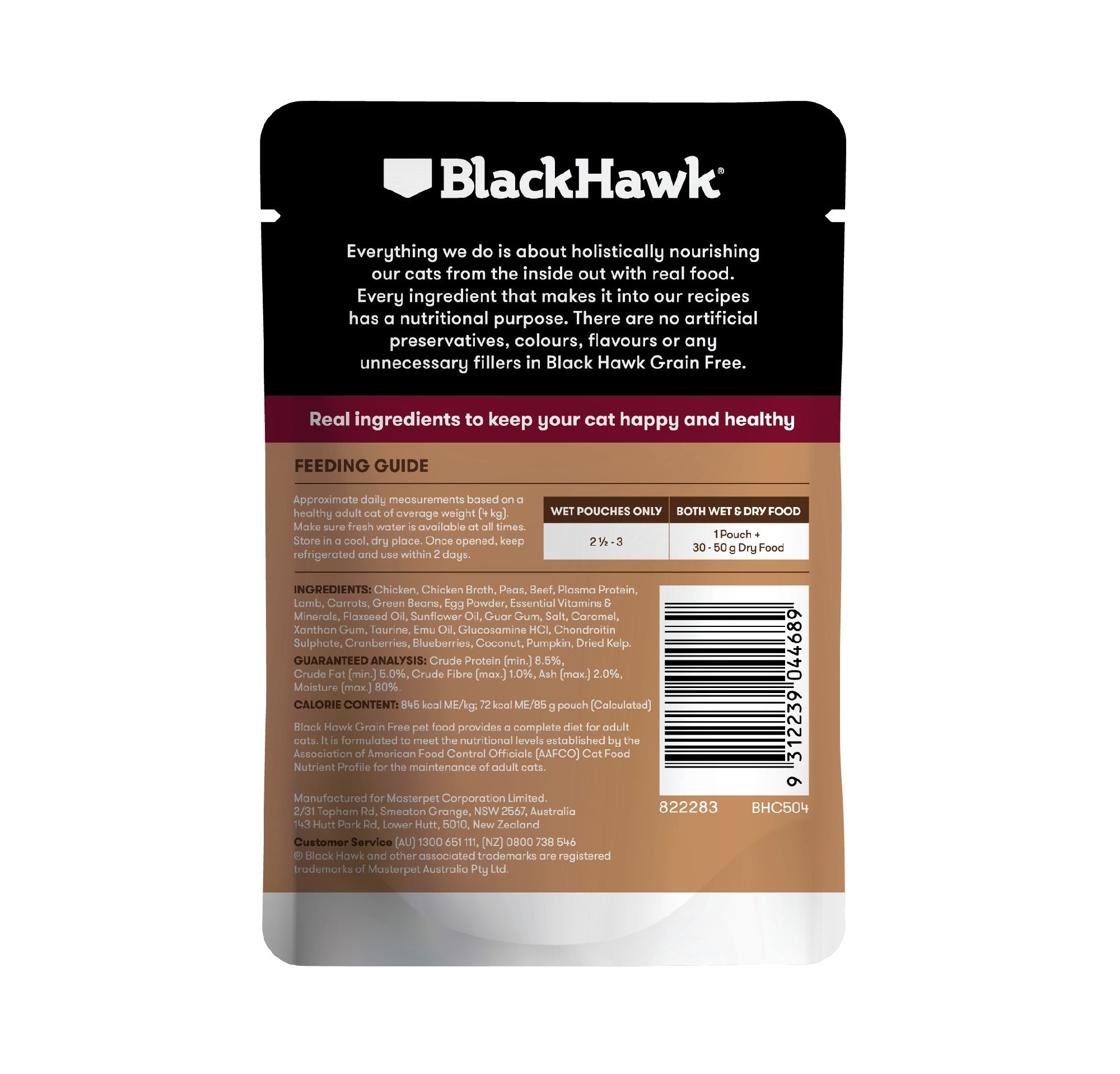 Blackhawk Cat Adult 1+ Grainfree 85g Sachet Chicken With Lamb.