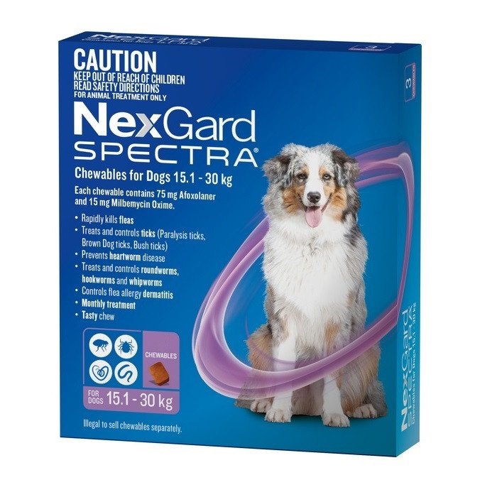 Nexgard Spectra 15.1kg-30kg 3 Pack Chewables For Dogs Purple.