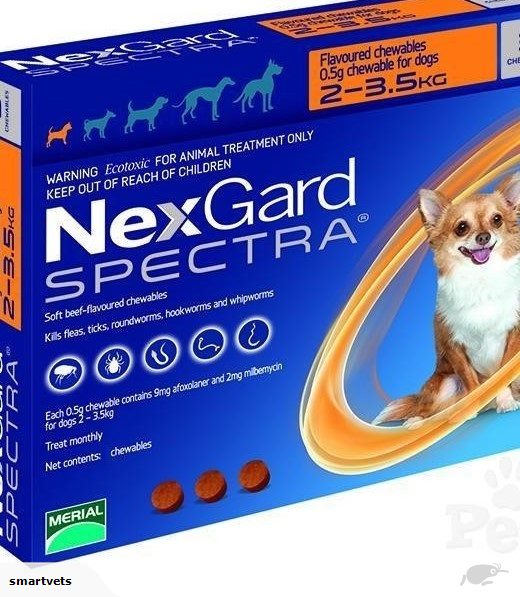 Nexgard Spectra 2kg-3.5kg 6 Pack Chewables For Dogs .