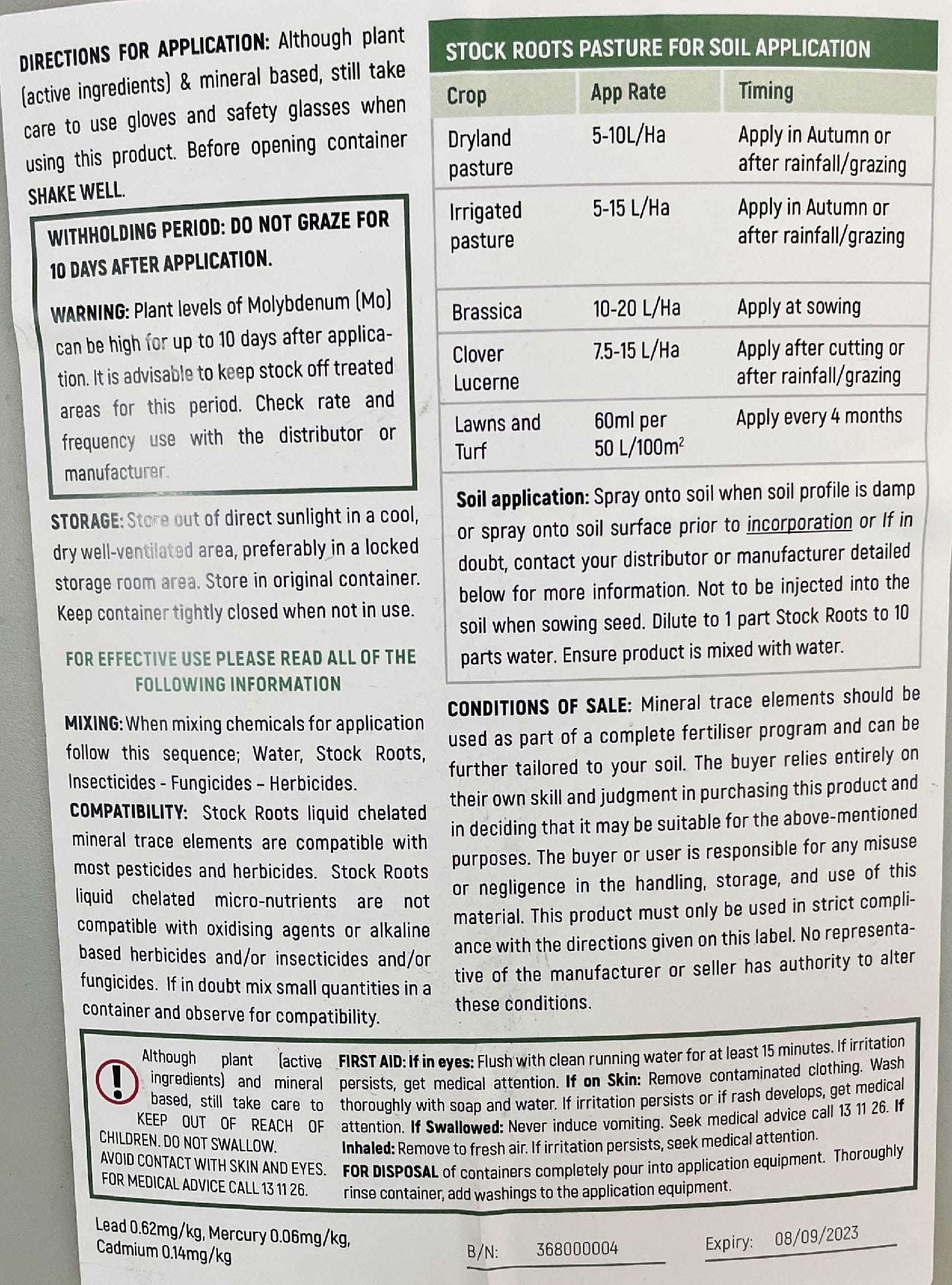 Stock Roots Fertiliser Goldfields Region Pasture [ltr:20]