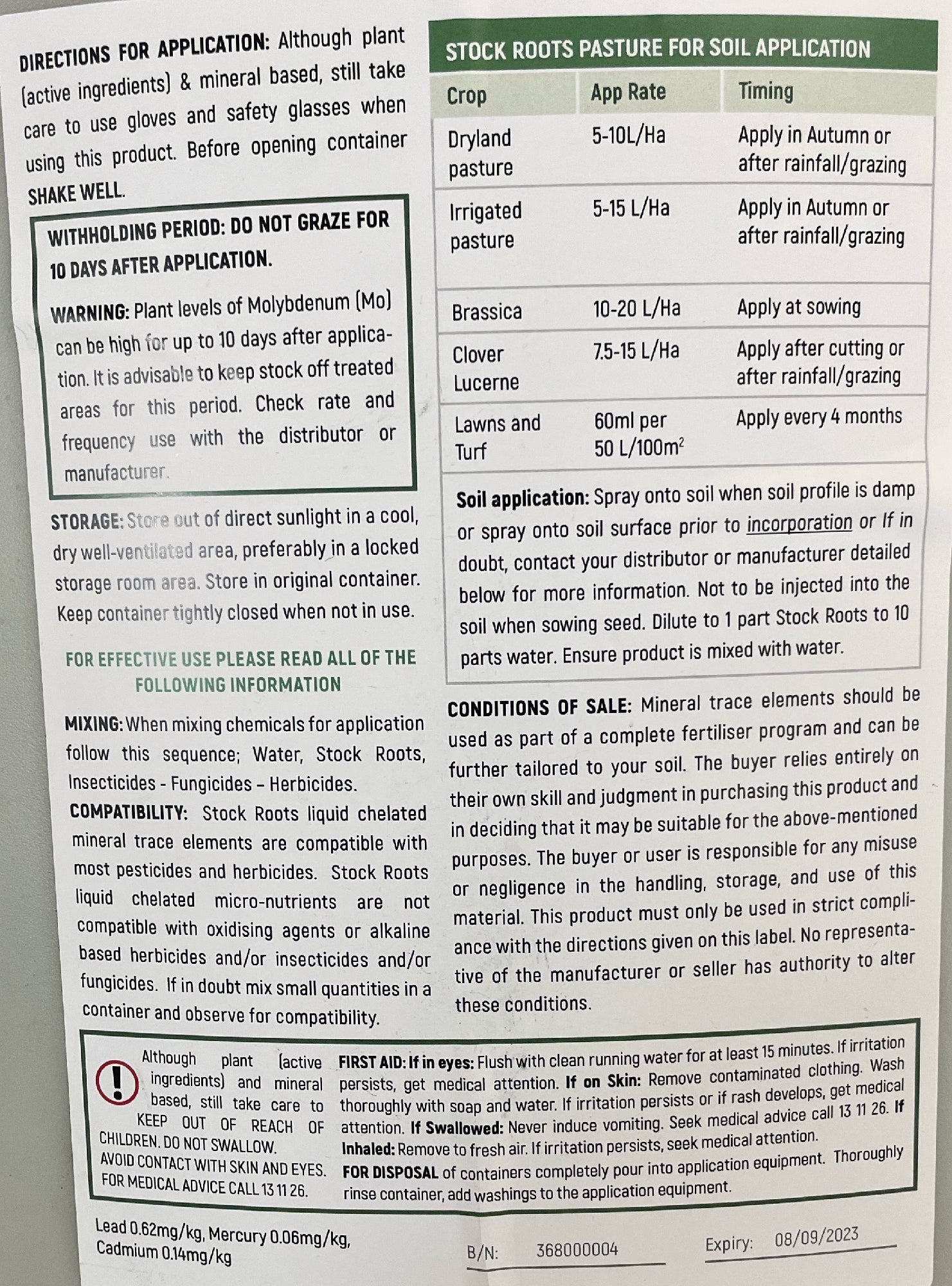 Stock Roots Fertiliser Goldfields Region Pasture [ltr:10]