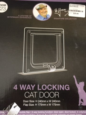 CAT DOOR 4 WAY LOCKING WHITE MEDIUM