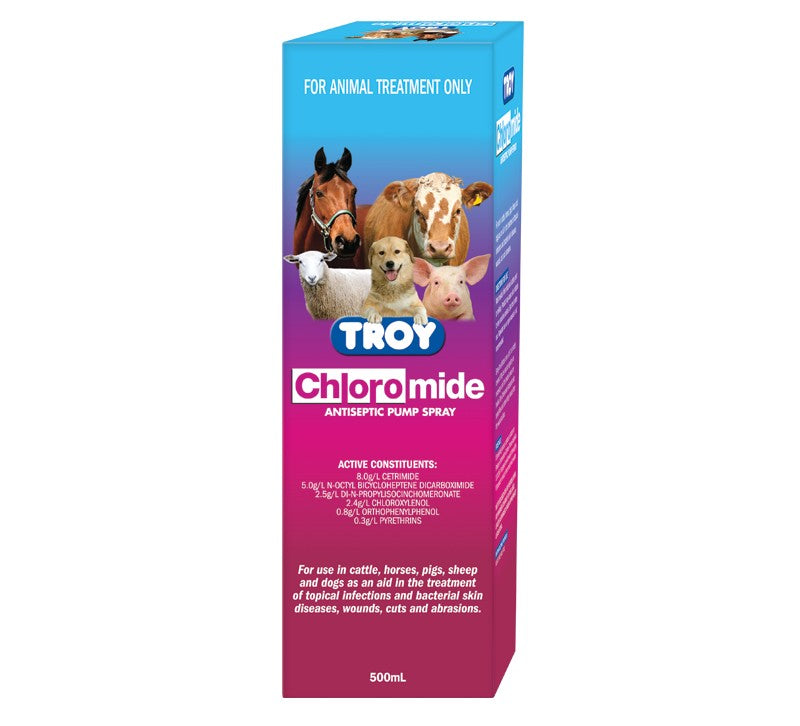 Troy Chloromide Antiseptic Pump Spray 500ml.