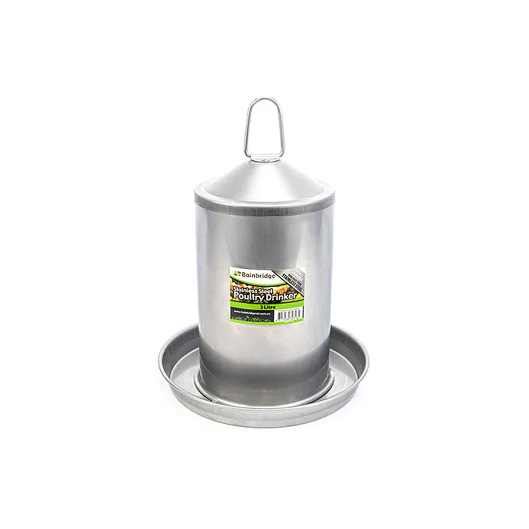Bainbridge Poultry Drinker 3lt Stainless Steel. [LTR:3]