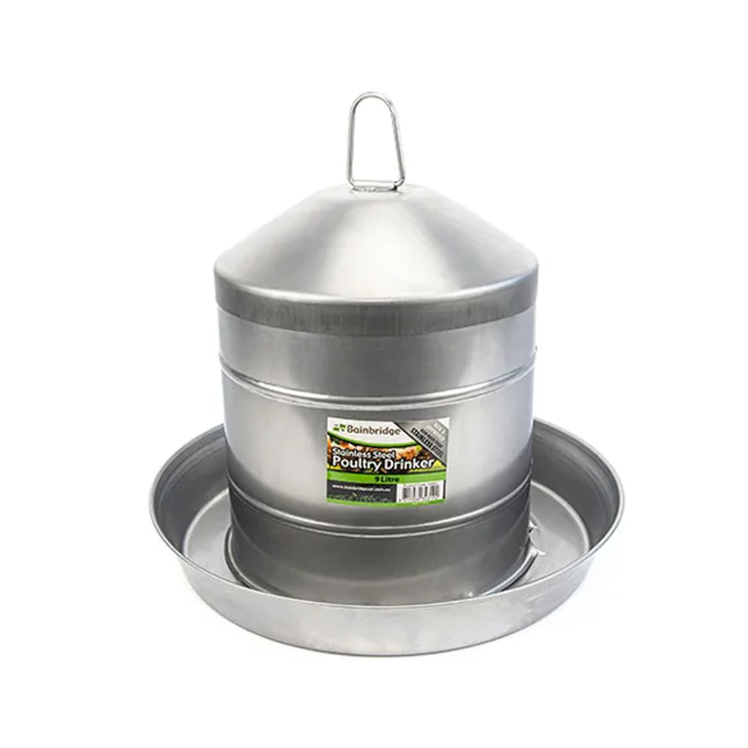 Bainbridge Poultry Drinker 9lt Stainless Steel. [LTR:9]