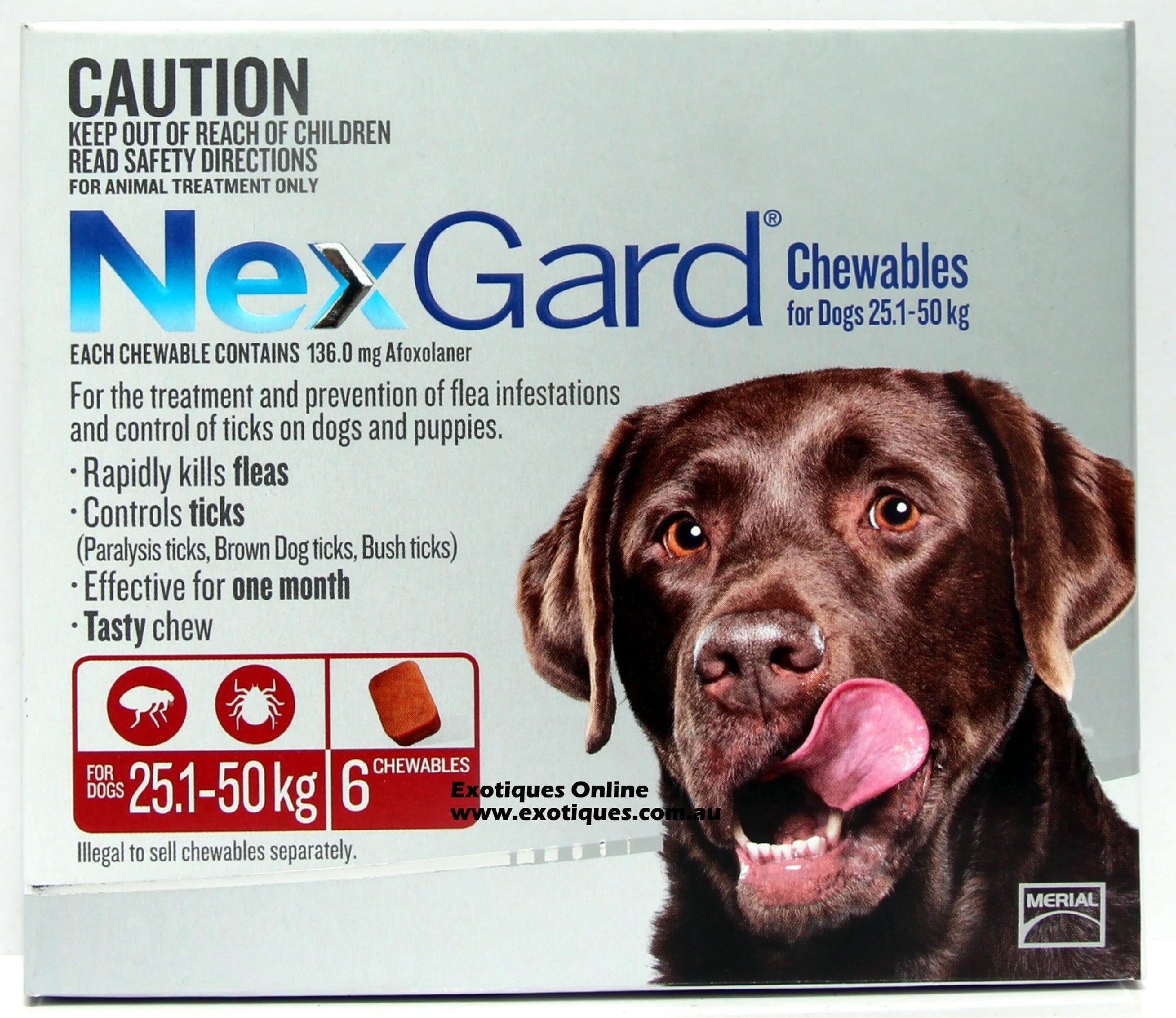 Nexgard Chewables Flea And Tick Control 25.1-50kg 6 Chews.