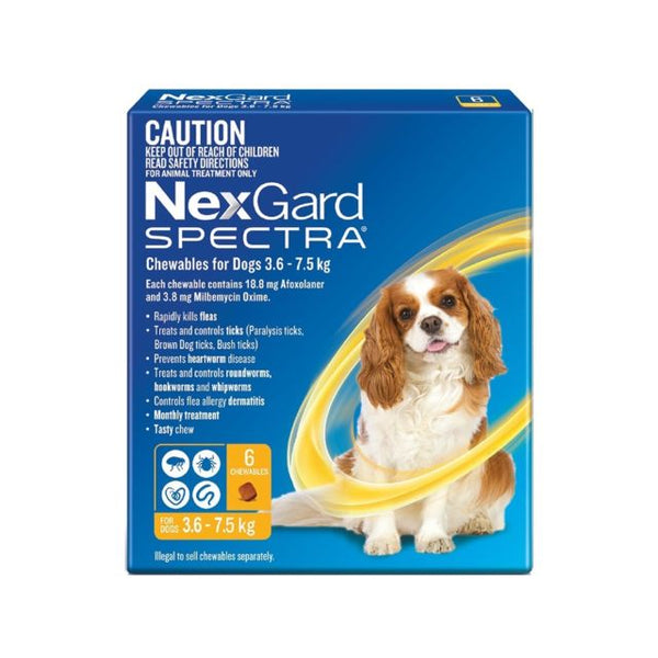 NEXGARD SPECTRA 3.6KG-7.5KG 6 PACK CHEWABLES FOR DOGS
