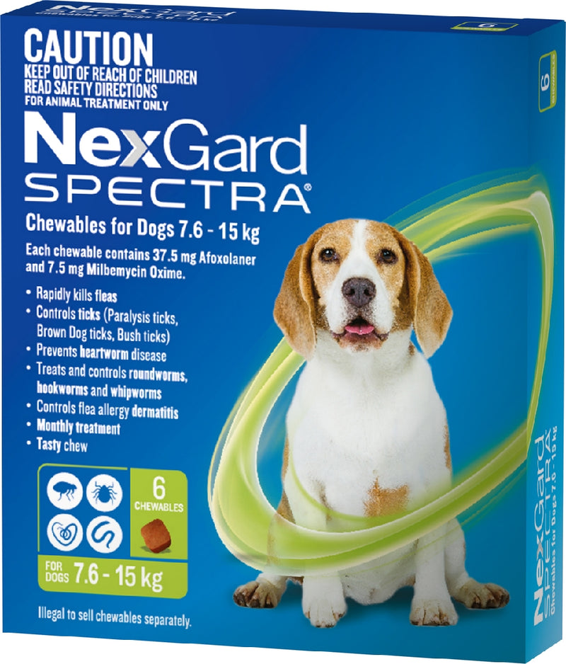 NEXGARD SPECTRA 7.6KG-15KG 6 PACK CHEWABLES FOR DOGS