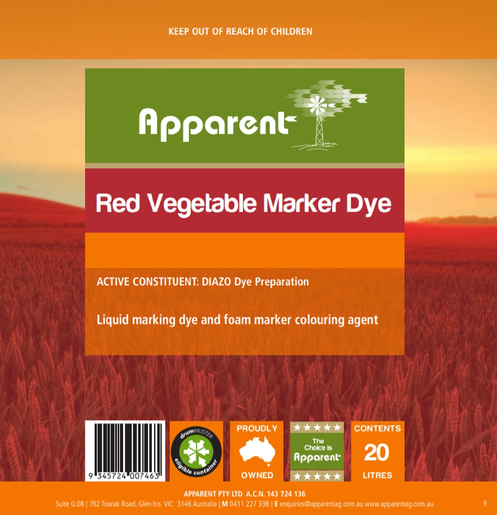Apparent Red Vegetable Marker Dye 05lt. [ltr:05]