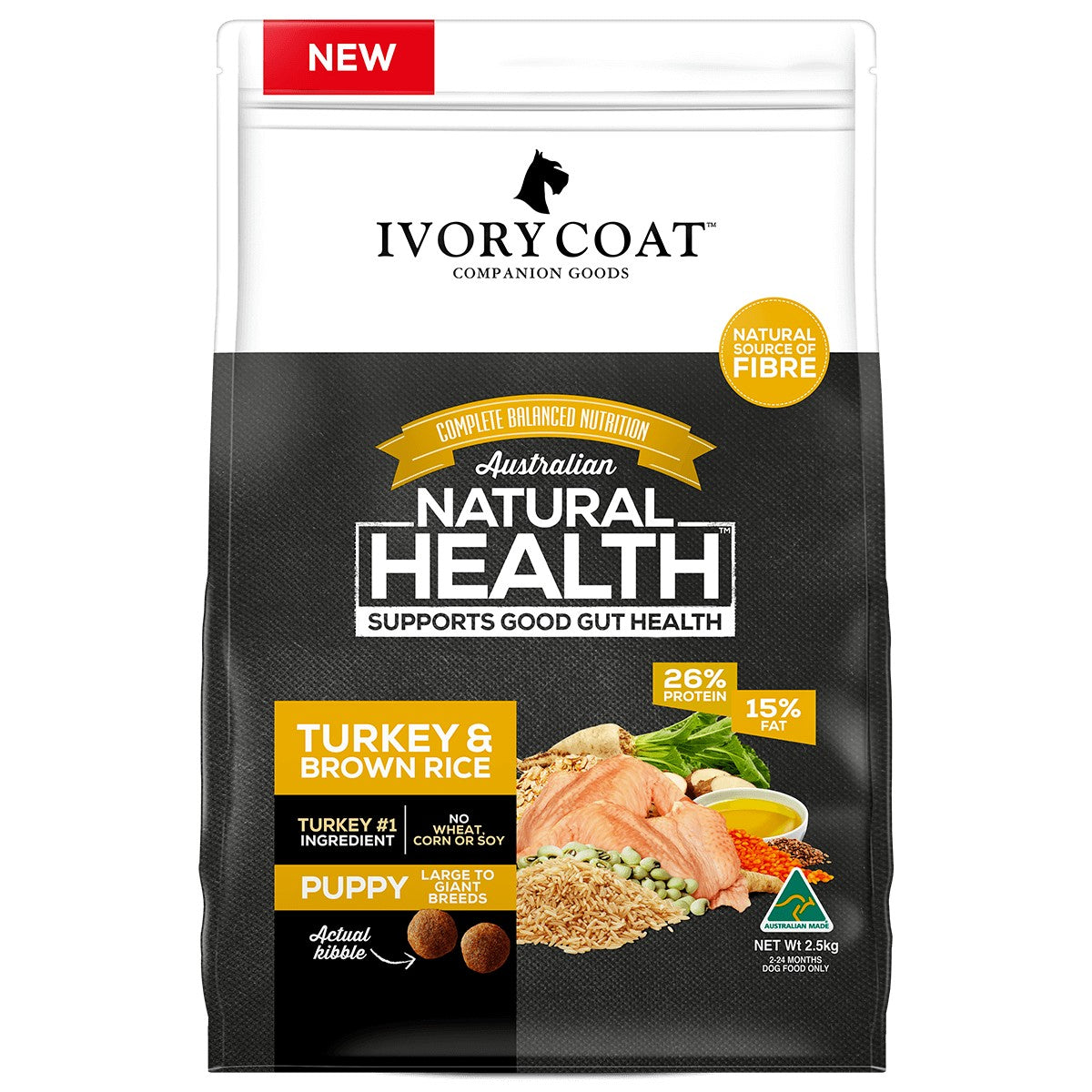 Ivory Coat Puppy Lrg Breed Turkey & Brown Rice 2.5kg.