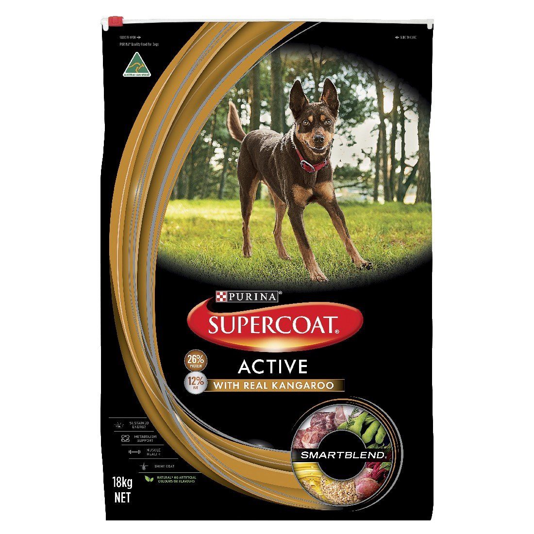 SUPERCOAT ADULT DOG ACTIVE WITH KANGAROO 18KG | Southside Stockfeeds Kilmore