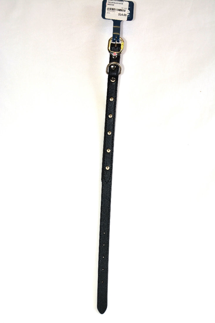 ES LEATHER STUDDED COLLAR BLACK 45CM MEDIUM