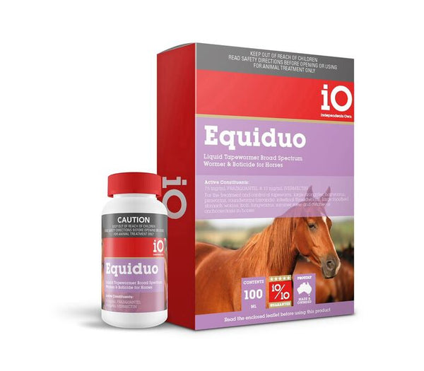 IO EQUIDUO LIQUID TAPEWORMER,BROAD SPECTRUM WORMER & BOTOCIDE FOR HORSES 100ML