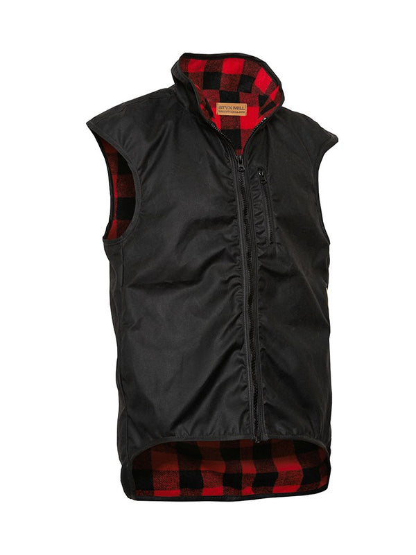 STYX MILL™ Oilskin Black Wool Lined Province Vest Red Check