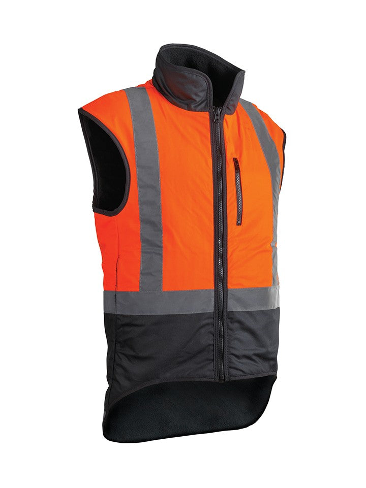 Styx Mill Oilskin Hi Vis Taped Fur Lined Vest - Orange/Brown