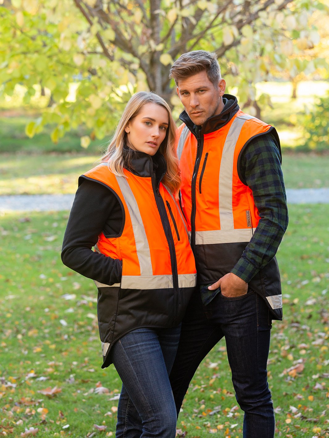 Styx Mill Oilskin Hi Vis Taped Fur Lined Vest - Orange/Brown